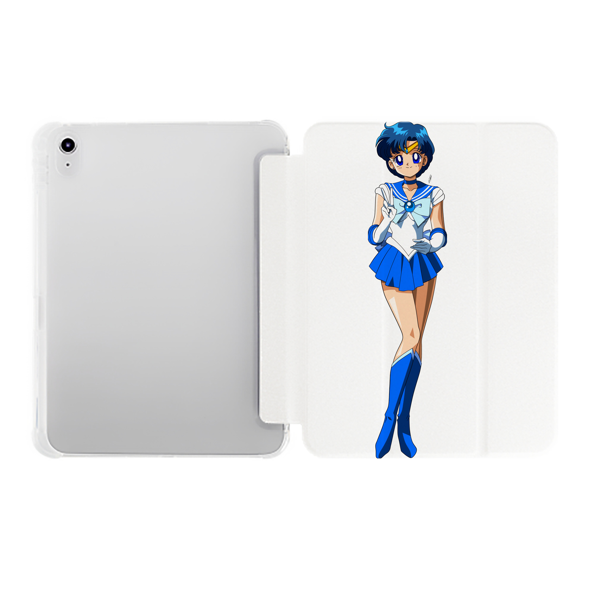 （画像用） 美少女戦士セーラームーン 水野 亜美 みずの あみ Sailor Moon Mizuno Ami IPad ケース ペン収納付き 三つ折りスタンド PUレザー×シリコン 対応機種9.5/10.5/10.9インチ